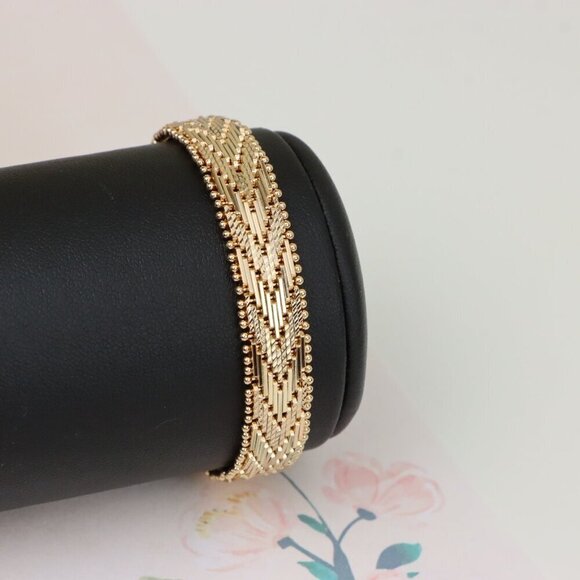 "Rose Gold Woven Pattern Bracelet with Beaded Edge, XPBL1127 - Picture 8 of 12